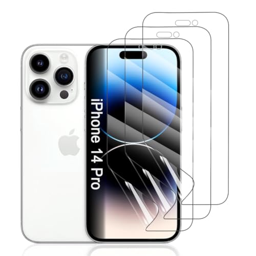 Hhfcryst Hydrogel Folie für iPhone 14 Pro, 3 Stück TPU Displayschutzfolie HD Transparent Weich Schutzfolie (Nicht Gehärtetes Glas) von Hhfcryst