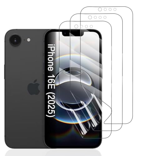 Hhfcryst Hydrogel Folie für iPhone 16E, 3 Stück TPU Displayschutzfolie HD Transparent Weich Schutzfolie (Nicht Gehärtetes Glas) von Hhfcryst