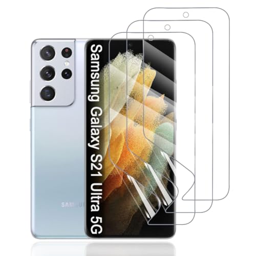 Hhfcryst Hydrogel Folie für Samsung Galaxy S21 Ultra 5G, 3 Stück TPU Displayschutzfolie HD Transparent Weich Schutzfolie (Nicht Gehärtetes Glas) von Hhfcryst