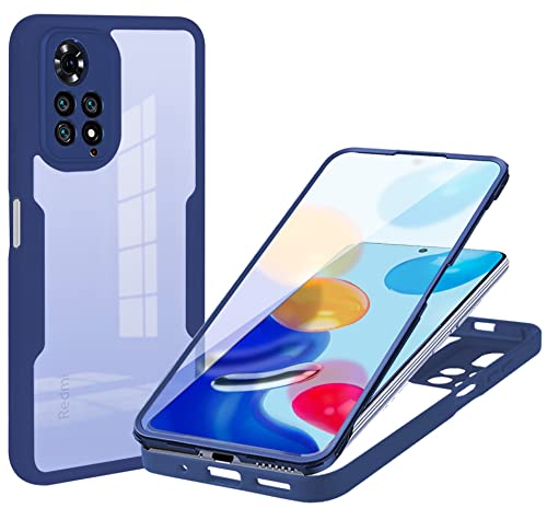 Hi-Case 360 Grad Hülle für Xiaomi Redmi Note 11/Note 11S Crystal Anti-Gelb Case, Ganzkörper Stoßfeste Handyhülle mit eingebauter Displayschutzfolie, Silikon Bumper Schutzhülle, Blau von Hi-Case