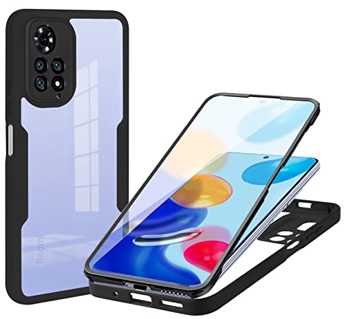 Hi-Case 360 Grad Hülle für Xiaomi Redmi Note 11/Note 11S Crystal Anti-Gelb Case, Ganzkörper Stoßfeste Handyhülle mit eingebauter Displayschutzfolie, Silikon Bumper Schutzhülle, Schwarz von Hi-Case