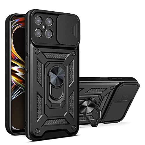 Hi-Case Armor Hülle für Honor X8 mit Slide Kameraschutz Cover und Ring Ständer [Handyhülle Kompatibel Mit Auto Magnet] Militärischer Stoßfeste Case, Schwarz von Hi-Case