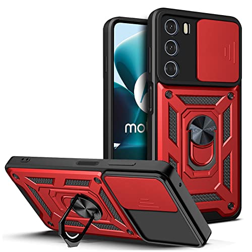 Hi-Case Armor Hülle für Motorola Edge S30/Moto G200 5G mit Slide Kameraschutz Cover und Ring Ständer [Handyhülle Kompatibel Mit Auto Magnet] Militärischer Stoßfeste Case, Rot von Hi-Case
