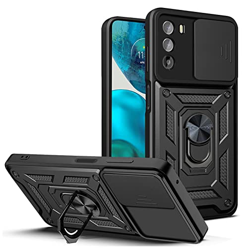 Hi-Case Armor Hülle für Motorola Moto G82/G52 mit Slide Kameraschutz Cover und Ring Ständer [Handyhülle Kompatibel Mit Auto Magnet] Militärischer Stoßfeste Case, Schwarz von Hi-Case