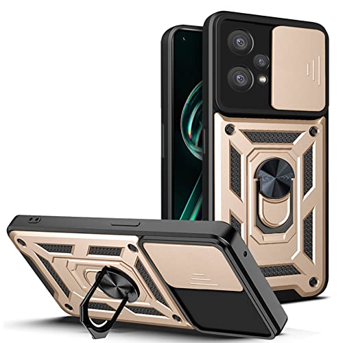 Hi-Case Armor Hülle für Realme 9 Pro+/Realme 9 4G mit Slide Kameraschutz Cover und Ring Ständer [Handyhülle Kompatibel Mit Auto Magnet] Militärischer Stoßfeste Case, Gold von Hi-Case
