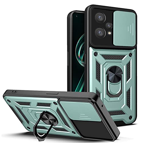 Hi-Case Armor Hülle für Realme 9 Pro+/Realme 9 4G mit Slide Kameraschutz Cover und Ring Ständer [Handyhülle Kompatibel Mit Auto Magnet] Militärischer Stoßfeste Case, Grün von Hi-Case