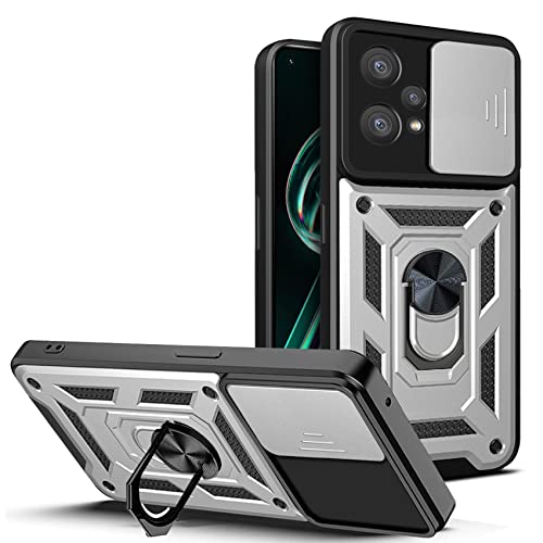 Hi-Case Armor Hülle für Realme 9 Pro+/Realme 9 4G mit Slide Kameraschutz Cover und Ring Ständer [Handyhülle Kompatibel Mit Auto Magnet] Militärischer Stoßfeste Case, Silber von Hi-Case