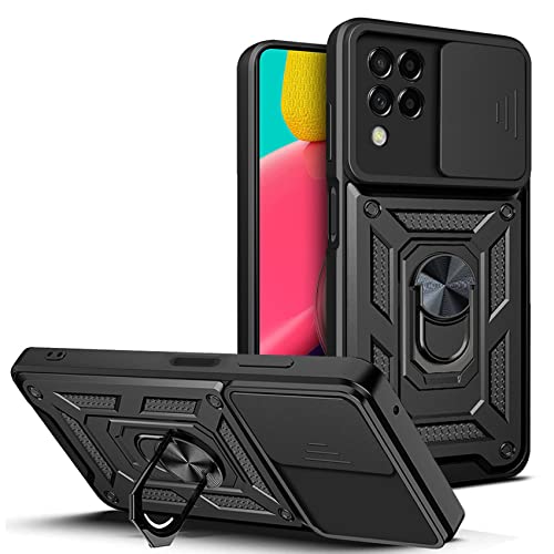 Hi-Case Armor Hülle für Samsung Galaxy M53 mit Slide Kameraschutz Cover und Ring Ständer [Handyhülle Kompatibel Mit Auto Magnet] Militärischer Stoßfeste Case, Schwarz von Hi-Case