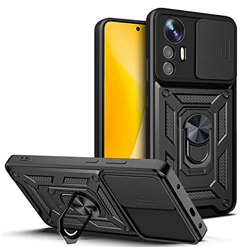 Hi-Case Armor Hülle für Xiaomi 12 Lite 5G mit Slide Kameraschutz Cover und Ring Ständer [Handyhülle Kompatibel Mit Auto Magnet] Militärischer Stoßfeste Case, Schwarz von Hi-Case