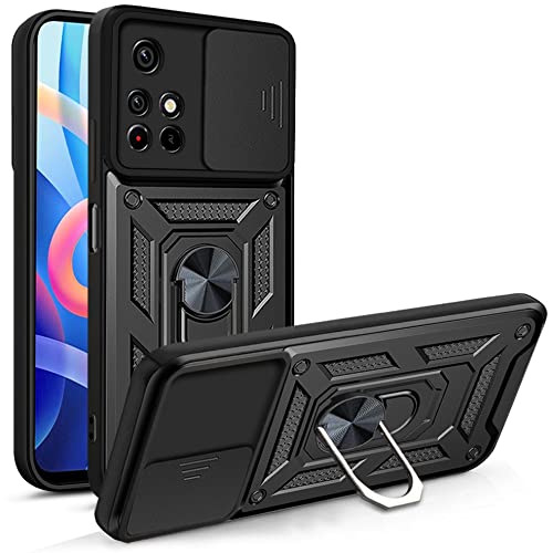 Hi-Case Armor Hülle für Xiaomi Redmi Note 11 Pro+ 5G mit Slide Kameraschutz Cover und Ring Ständer [Handyhülle Kompatibel Mit Auto Magnet] Militärischer Stoßfeste Case, Schwarz von Hi-Case