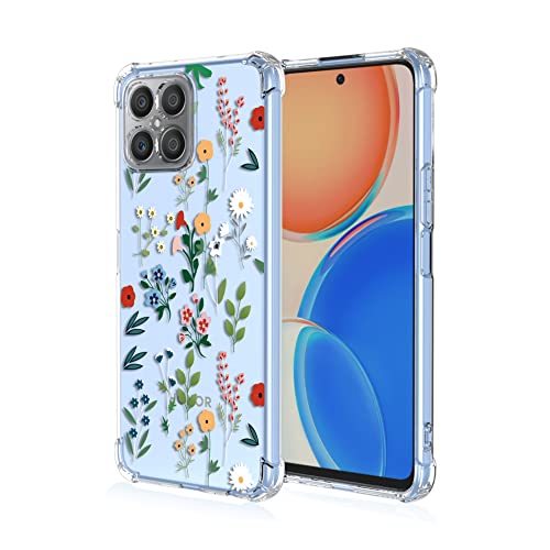 Hi-Case Crystal Hülle für Motorola Moto E32/E32s, klares Blumenmuster Weiche TPU Stoßfeste Schutzhülle Handyhülle Case mit Corner Shockproof Airbag, Blumen von Hi-Case