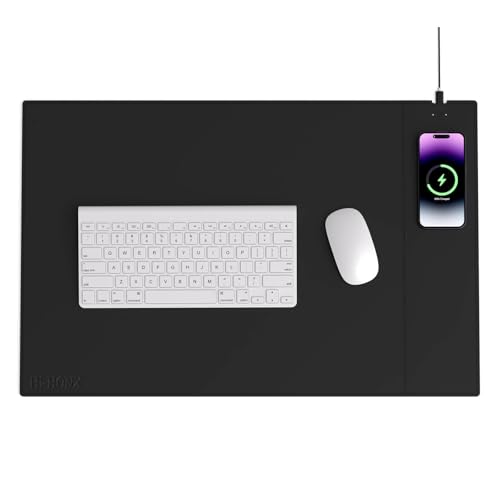 Drahtloses Lade-Mauspad mit 15W Qi-Magnetlader, 60x40 cm extra große Mausunterlage, wasserdichte kohlenschwarze Büro-Mausmatte für MacBook, PC und Laptop Drahtloses Lade-Mauspad mit 15W Qi-Magnetlader, 60x40 cm extra große Mausunterlage, wasserdichte kohlenschwarze Büro-Mausmatte für MacBook, PC und Laptop von Hi-HONX