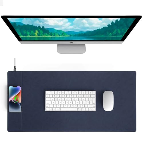 Hi-HONX Magnetische kabellose schreibtischunterlage, 15W schnellladendes Mauspad, 90x43cm Mikrofaser-Leder wasserdichte Schreibtischunterlage für Büro, Zuhause, Laptops, Notebooks Zubehör,Blau Hi-HONX Magnetische kabellose schreibtischunterlage, 15W schnellladendes Mauspad, 90x43cm Mikrofaser-Leder wasserdichte Schreibtischunterlage für Büro, Zuhause, Laptops, Notebooks Zubehör,Blau von Hi-HONX