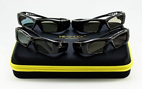 4X Hi-Shock DLP Pro 7G Black Diamond | DLP Link 3D Brille komopatibel mit DLP 3D Beamer | wartungsfreier Li-Akku & Pi-Zelle [96-200 Hz | Akku] von Hi-SHOCK