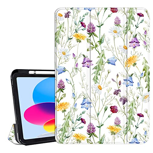 Hi Space iPad 10th Generation Case 10.9 Inch 2022 Grass Flower Floral Cover for New iPad 10 Gen Case Wildflower iPad 10.9 Inch Cover with Pencil Holder Back iPad 10th gen 10.9 Trifold Stand Garden von Hi Space