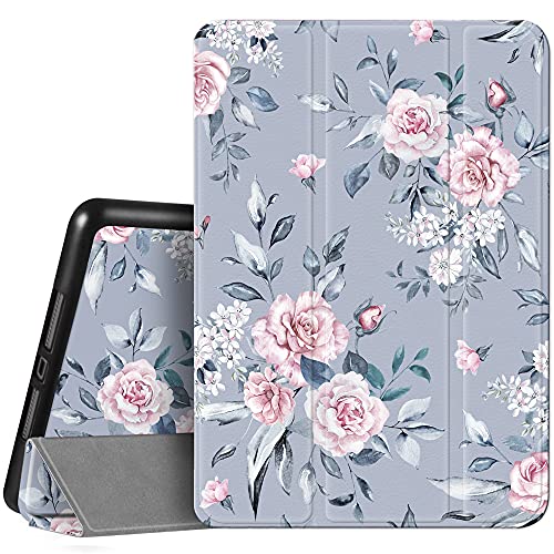 Hi Space iPad 8. / 7. Generation Hülle iPad 10.2 Hülle 2020 2019 Grau Blumen mit Stifthalter, graue Rose Blume Schutzhülle Stoßfest Cover Auto Sleep Wake für A2270 A2428 A2429 A2197 A2198 A2200 von Hi Space