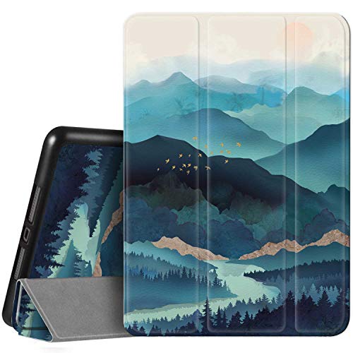 Hi Space iPad 8. 7. Generation 10.2 Hülle 2020 2019 Landschaft Teal Mountain mit Stifthalter, Aquarell Stoßfeste Abdeckung Auto Sleep Wake für A2270 A2428 A2429 A2197 A2198 A2200 von Hi Space