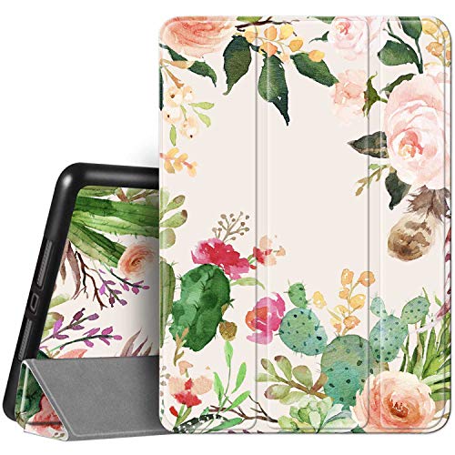 Hi Space Schutzhülle für iPad 9. / 8. / 7. Generation mit Stifthalter 2021 / 2020 / 2019, Kaktusrosa Blume, Aquarell, floral, stoßfest, automatische Schlaf-/Wachfunktion, für A2270 A2428 von Hi Space
