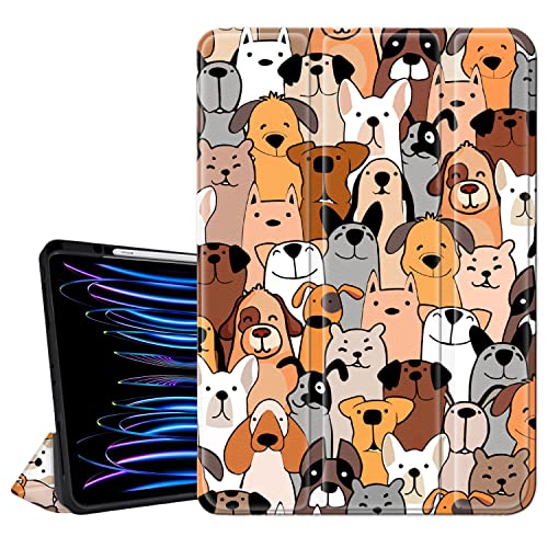 Hi Space iPad Pro 12.9 H?lle 2022 2021 2020 2018 6. 5. 4. 3. Generation mit Stifthalter, Cartoon-Hund, dreifach faltbarer St?nder, sto?fest, automatische Schlaf- und Wachfunktion von Hi Space