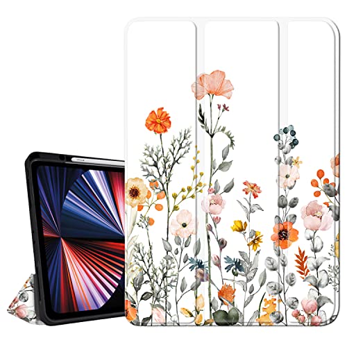 Hi Space iPad Pro 12.9 Hülle 6. Generation 2022 Wildblume 2021 2020 2018 5. 4. 3. Generation Cace mit Stifthalter, Blumen-Schutzhülle, automatische Schlaf-/Wachfunktion, für A2764, A2437, A2766 von Hi Space