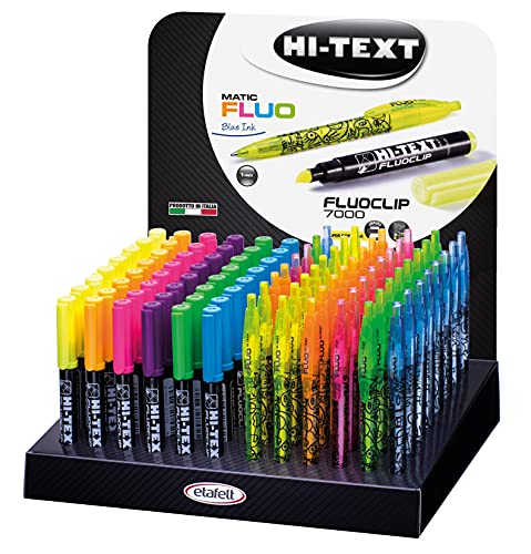 HI-TEXT Bank Display mit 48 Textmarkern 7000 Fluoclip und 48 910Matic Fluo, 96 Stück von Hi-Text