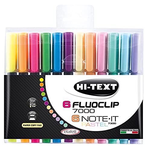 Hi-Text 7300 Note-It Pastel + 7000 Fluoclip 6 Textmarker Pastellfarben Spitze Meißel + 6 Textmarker Neonfarben von Hi-Text