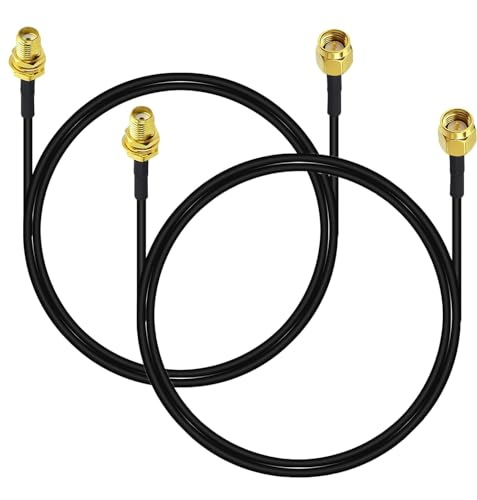 HiAoey WLAN Antennen Verlängerungskabel 1m(2 Stück) RP-SMA-Stecker auf RP-SMA-Buchse ALSR240 Verlustarmes Kabel für kabellose Mini-PCI-Express-PCIE-Netzwerkkarte WLAN-Router-Gateway von HiAoey