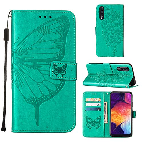 HiCASE Pro Handyhülle für Samsung Galaxy A50/A505/A30S/A50S, PU Leder Tasche Flip Case Lederhülle Hülle, Vintage Schmetterling und Blume Schutzhülle von HiCASE Pro