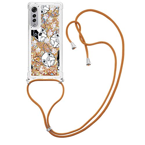 HiCASE Pro Handykette Hülle für LG Velvet 5G/LG G9 Velvet, Handyhülle Glitter Flüssig Treibsand Bumper Schutzhülle Silikon TPU Case mit Band Kettezum Umhängen von HiCASE Pro