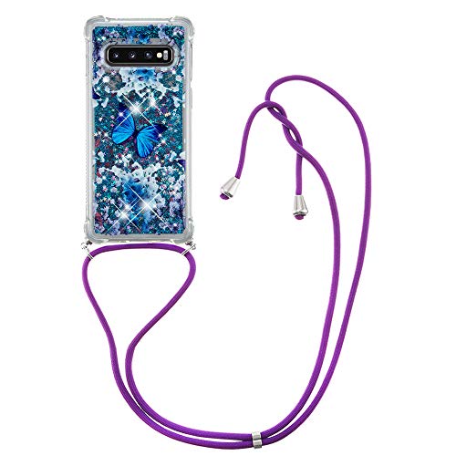 HiCASE Pro Handykette Hülle für Samsung Galaxy S10, Handyhülle Glitter Flüssig Treibsand Bumper Schutzhülle Silikon TPU Case mit Band Kettezum Umhängen von HiCASE Pro