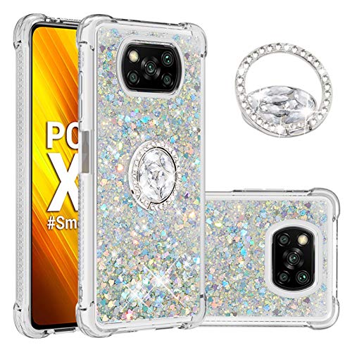 HiCASE Pro Hülle für Xiaomi Poco X3 NFC, Handyhülle Glitter Flüssig Treibsand Bumper Schutzhülle Weich Silikon TPU Case Cover mit 360° drehbarer Ringhalterungs-Ständer, Unterstützt Car Mount von HiCASE Pro