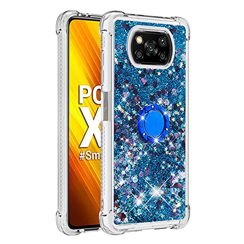 HiCASE Pro Hülle für Xiaomi Poco X3 NFC, Handyhülle Glitter Flüssig Treibsand Bumper Schutzhülle Weich Silikon TPU Case Cover mit 360° drehbarer Ringhalterungs-Ständer, Unterstützt Car Mount von HiCASE Pro