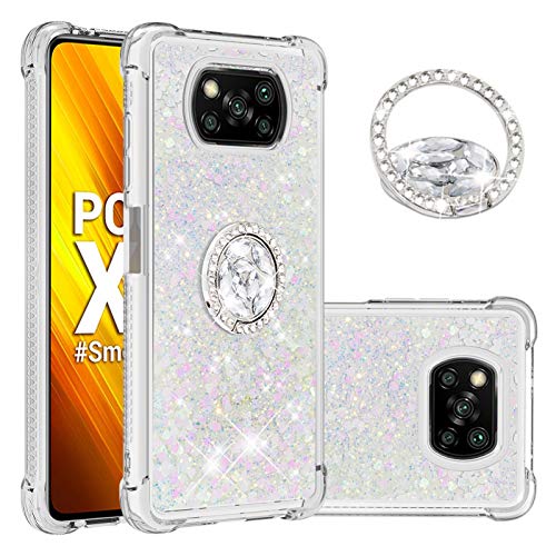 HiCASE Pro Hülle für Xiaomi Poco X3 NFC, Handyhülle Glitter Flüssig Treibsand Bumper Schutzhülle Weich Silikon TPU Case Cover mit 360° drehbarer Ringhalterungs-Ständer, Unterstützt Car Mount von HiCASE Pro