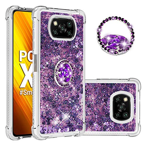 HiCASE Pro Hülle für Xiaomi Poco X3 NFC/Poco X3 Pro/Poco X3, Handyhülle Glitter Flüssig Treibsand Schutzhülle Weich Silikon Case mit 360° drehbarer Ringhalterungs-Ständer, Unterstützt Car Mount von HiCASE Pro