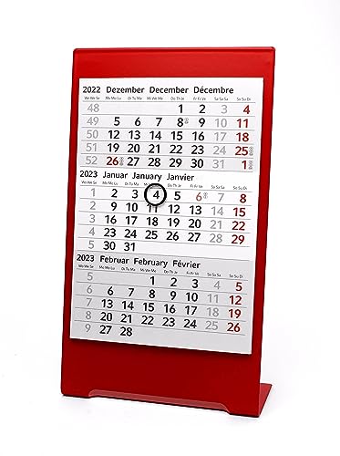 HiCuCo 3-Monats-Tischkalender für 2 Jahre (2024 + 2025) - Aufstellkalender - Edelstahl Color - TypC1 (Rot) von HiCuCo