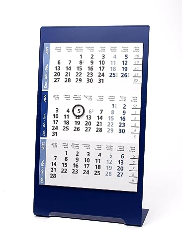 HiCuCo 3-Monats-Tischkalender für 2 Jahre (2024 + 2025) - Aufstellkalender - Edelstahl Color - TypC2 (Blau) von HiCuCo