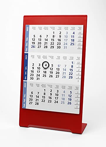 HiCuCo 3-Monats-Tischkalender für 2 Jahre (2024 + 2025) - Aufstellkalender - Edelstahl Color - TypC2 (Rot) von HiCuCo