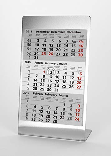 HiCuCo 3-Monats-Tischkalender für 2 Jahre (2024 + 2025) - Aufstellkalender - Edelstahl - TypE3 (Edelstahl) von HiCuCo