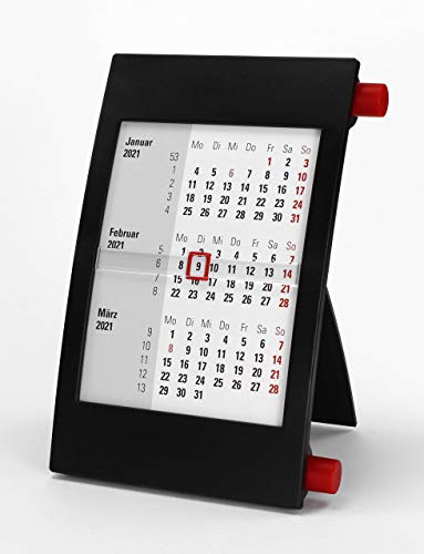 HiCuCo 3-Monats-Tischkalender für 2 Jahre (2024 und 2025) - Aufstellkalender - mit Drehmechanik - TypD2 - Farbvarianten - (Schwarz/Rot) von HiCuCo