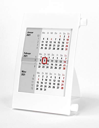 HiCuCo 3-Monats-Tischkalender für 2 Jahre (2024 und 2025) - Aufstellkalender - mit Drehmechanik - TypD2 - Farbvarianten - (Weiß) von HiCuCo