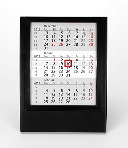 HiCuCo 3-Monats-Tischkalender für 2024 + 2025 + 2026 - Aufstellkalender - mit aufklappbarem Frontrahmen - TypW2 (Schwarz) von HiCuCo