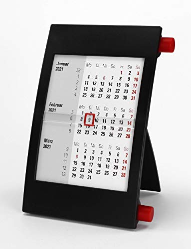 HiCuCo 3-Monats-Tischkalender für 2024 + 2025 - Aufstellkalender - Stehkalender - mit Drehmechanik - Farbvarianten - (Schwarz/Rot) von HiCuCo