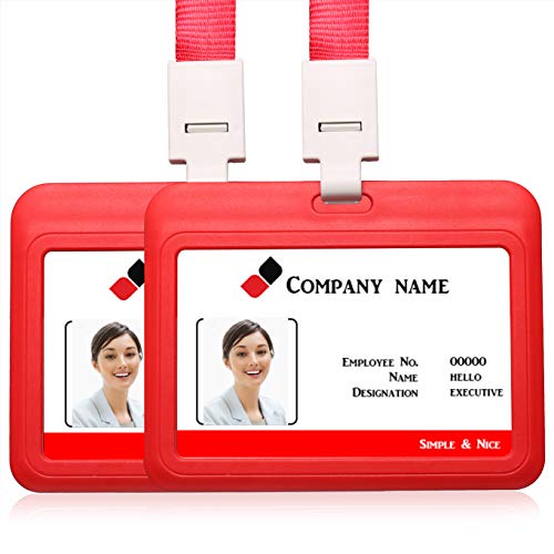 2 horizontale Ausweishalter mit Umhängeband, Namensschild-Halter, Studentenkarte, Arbeitsausweis, rot von HiCycle2