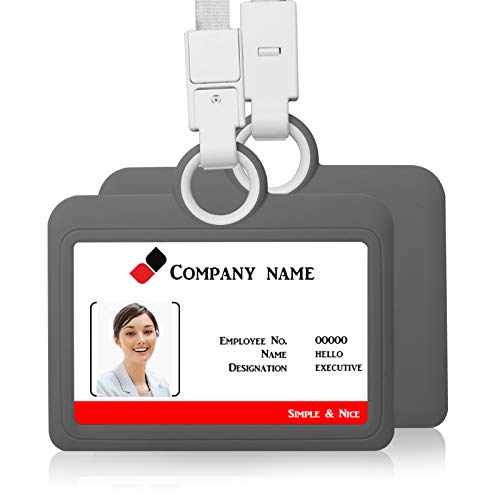 Ausweishalter, horizontal, mit Umhängeband, aus Silikon, robust, für Visitenkarten, Bürobedarf, Grau von HiCycle2
