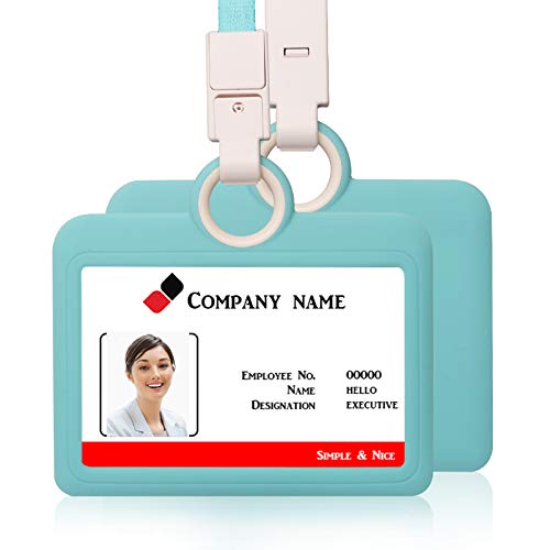 Ausweishalter, horizontal, mit Umhängeband, aus Silikon, robust, für Visitenkarten, Bürobedarf, Hellblau von HiCycle2
