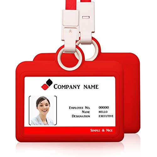 Ausweishalter, horizontal, mit Umhängeband, aus Silikon, robust, für Visitenkarten, Bürobedarf, Rot von HiCycle2