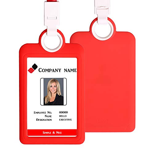Ausweishalter, vertikal, mit Umhängeband, aus Silikon, robust, für Visitenkarten, Bürobedarf, Rot von HiCycle2