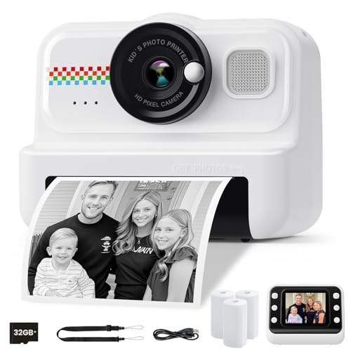 HiMont Kinderkamera Sofortbildkamera, 1080P Sofortbildkamera Kinder mit 32GB Karte & 3 Rollen Druckpapier, lustige Kinderspielzeug Geschenke für Jungen & Mädchen von 3-12 Jahren von HiMont