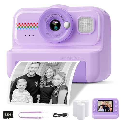 HiMont Kinderkamera Sofortbildkamera, 1080P Sofortbildkamera Kinder mit 32GB Karte & 3 Rollen Druckpapier, lustige Kinderspielzeug Geschenke für Jungen & Mädchen von 3-12 Jahren von HiMont