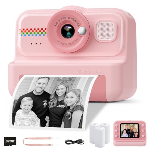 HiMont Kinderkamera Sofortbildkamera, 1080P Sofortbildkamera Kinder mit 32GB Karte & 3 Rollen Druckpapier, lustige Kinderspielzeug Geschenke für Jungen & Mädchen von 3-12 Jahren von HiMont